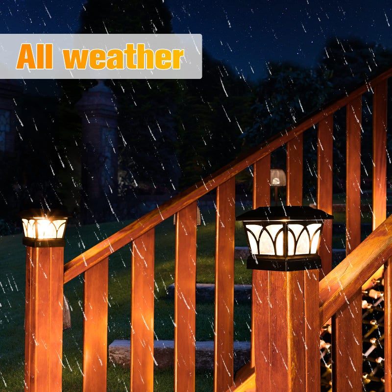 VOLISUN VOLISUN Solar Post Cap Lights Outdoor 4Pack, with Edison LED Bulbs, 2 Brightness Setting, Fence Post Lights Solar Powered for Garden Fence Deck Mailbox Yard Porch, Fits 4x4 6x6 Posts(Slate Black)  - Image 5