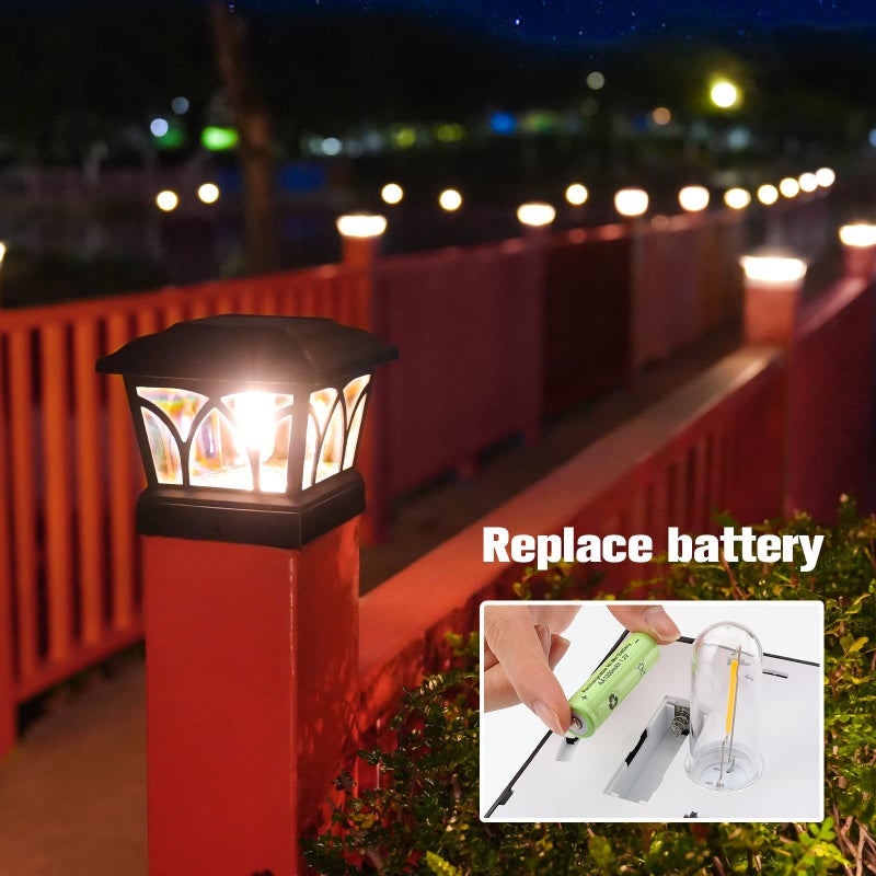 VOLISUN VOLISUN Solar Post Cap Lights Outdoor 4Pack, with Edison LED Bulbs, 2 Brightness Setting, Fence Post Lights Solar Powered for Garden Fence Deck Mailbox Yard Porch, Fits 4x4 6x6 Posts(Slate Black)  - Image 4