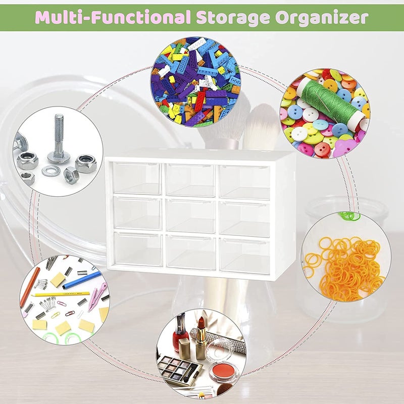 JUZR 9 Drawer Multipurpose Plastic Storage Box for Jewelry Food Sundries Organizer Desktop Office Supplies Cabinet 184 x 12 x 10 cm White - Image 3