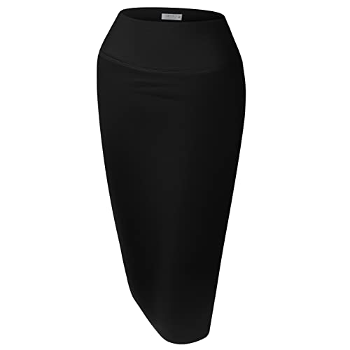 Simlu Women's Below the Knee Pencil Skirt for Office Wear, Large, Black - Image 1