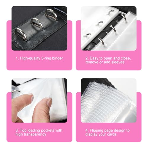 GEAoffice Mini Card Binder 2-Pocket, Super Lightweight Small Collectible Trading Card Albums for 80 Cards, 1 Pocket Top Loading Binder for TCG, MTG, Sports&Game Cards, Gifts for Girls, Pink - Image 3