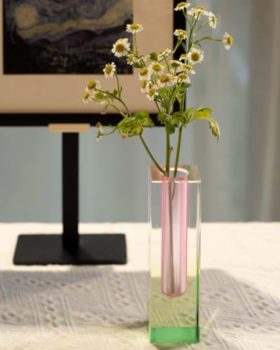 HLYU Acrylic Vase, Bud Vase for Centerpieces, Unique Eclectic Decor Cute Flowers Vases for Modern Home, Office, Bedroom, Living Room, Dining Table (Pink, Green) - Image 3