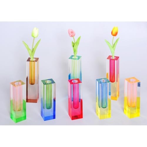 HLYU Acrylic Vase, Bud Vase for Centerpieces, Unique Eclectic Decor Cute Flowers Vases for Modern Home, Office, Bedroom, Living Room, Dining Table (Pink, Green) - Image 2