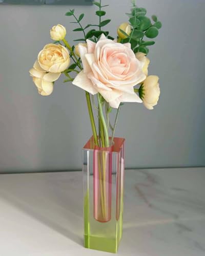 HLYU Acrylic Vase, Bud Vase for Centerpieces, Unique Eclectic Decor Cute Flowers Vases for Modern Home, Office, Bedroom, Living Room, Dining Table (Pink, Green) - Image 5