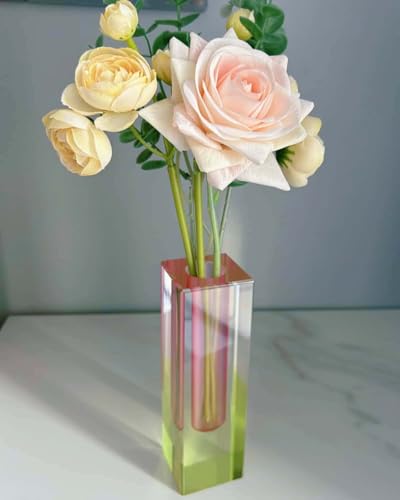 HLYU Acrylic Vase, Bud Vase for Centerpieces, Unique Eclectic Decor Cute Flowers Vases for Modern Home, Office, Bedroom, Living Room, Dining Table (Pink, Green) - Image 4