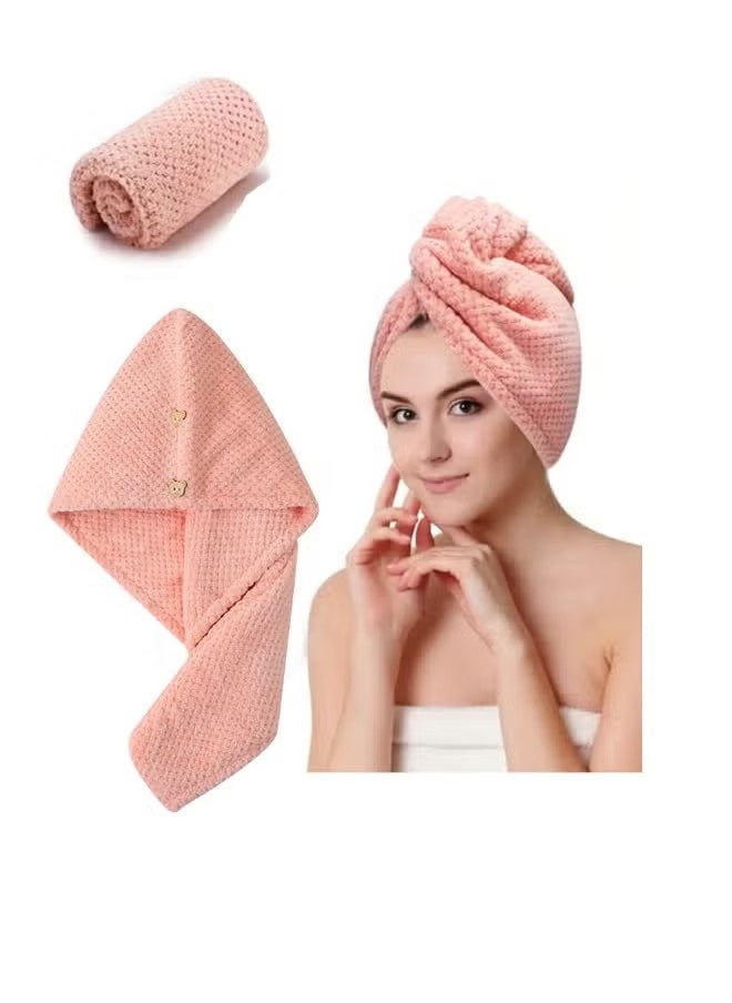 KIIUMI Microfiber Hair Towel Wrap for Women, Rapid Drying Towels for Hair with Button,Soft Hair Drying Towel Wrap,Anti Frizz Head Towels Wrap for Curly Hair,suitable for all hairstyles（Pink)  - Image 1