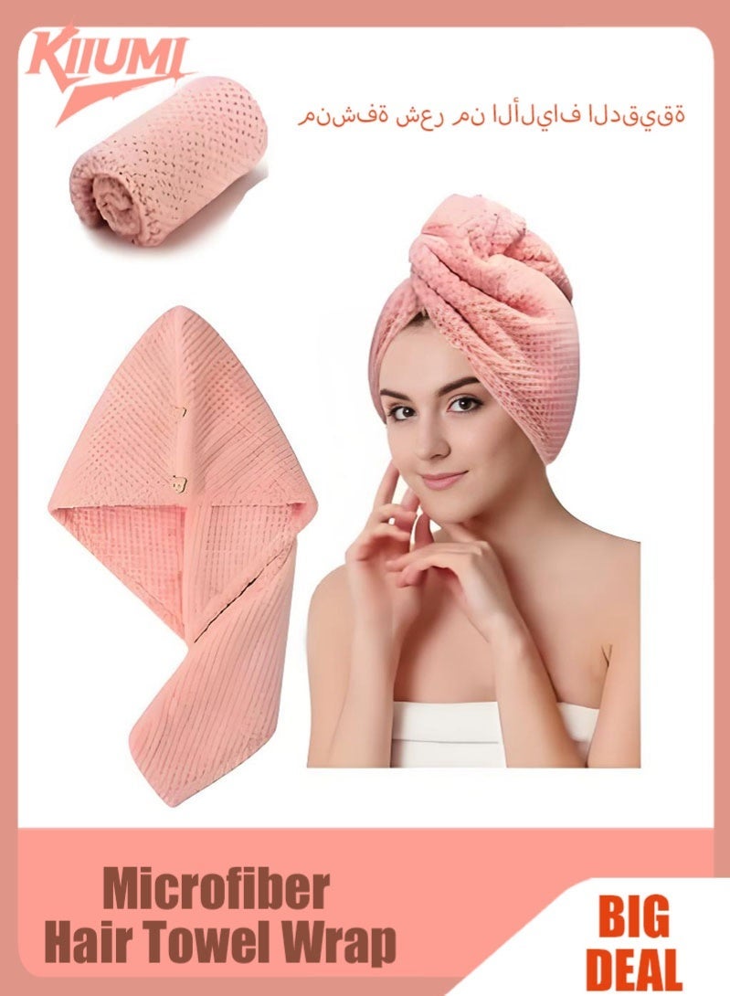KIIUMI Hair Towel Wrap with Button,Microfiber Hair Towel Wrap,Super Absorbent Quick Dry Hair Drying Towels, Anti Frizz Head Towels Wrap for Curly HairSoft Lightweight Hair Turban for Daily Use - Image 1