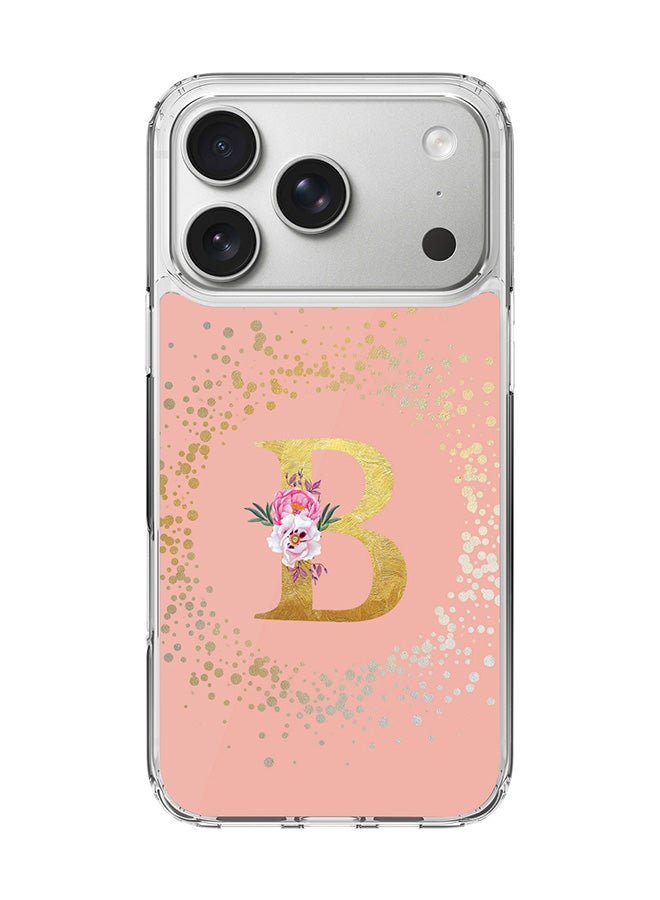 Stylizedd Classic Clear MagSafe Case for iPhone 17 Pro , Hybrid Soft Case Flexible Edges Anti Drop TPU PC Gel Thin Transparent Cover [ Designed for iPhone 17 Pro ] - Custom Monogram Initial Letter Floral Pattern Alphabet - B  (Rose Pink )