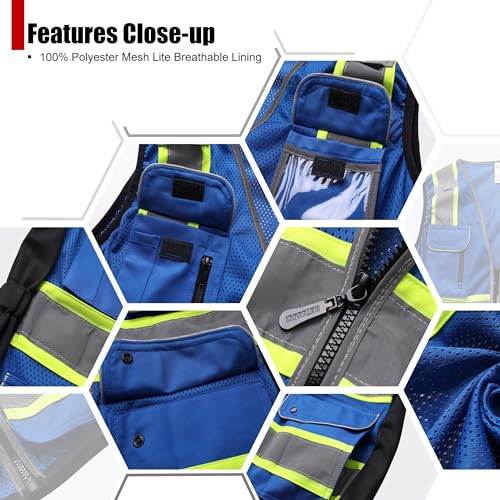 HATAUNKI Reflective Safety Vest for Women Mesh High Visibility Vest with 8 Pockets and Front Zipper High Vis Vest Work Vests Meets ANSI/ISEA Standards(Blue-16, Medium) - Image 5