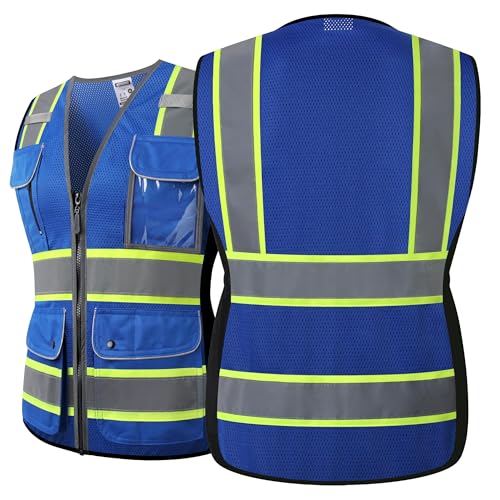 HATAUNKI Reflective Safety Vest for Women Mesh High Visibility Vest with 8 Pockets and Front Zipper High Vis Vest Work Vests Meets ANSI/ISEA Standards(Blue-16, Medium) - Image 2