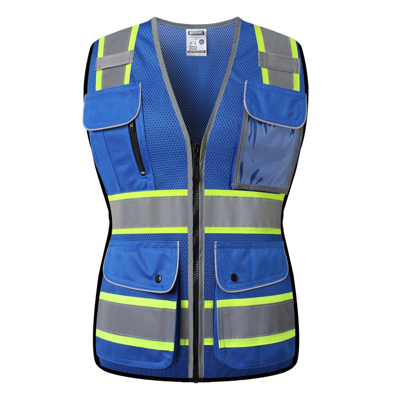 HATAUNKI Reflective Safety Vest for Women Mesh High Visibility Vest with 8 Pockets and Front Zipper High Vis Vest Work Vests Meets ANSI/ISEA Standards(Blue-16, Medium) - Image 4