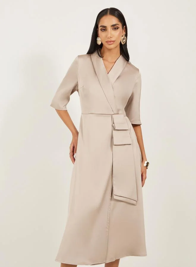 Styli Satin Belted Dress