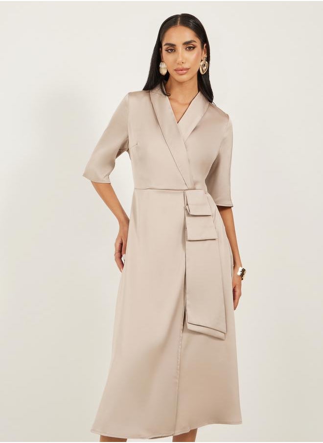 Styli - Plain Short Sleeves Blazer Midi Dress - Image 1