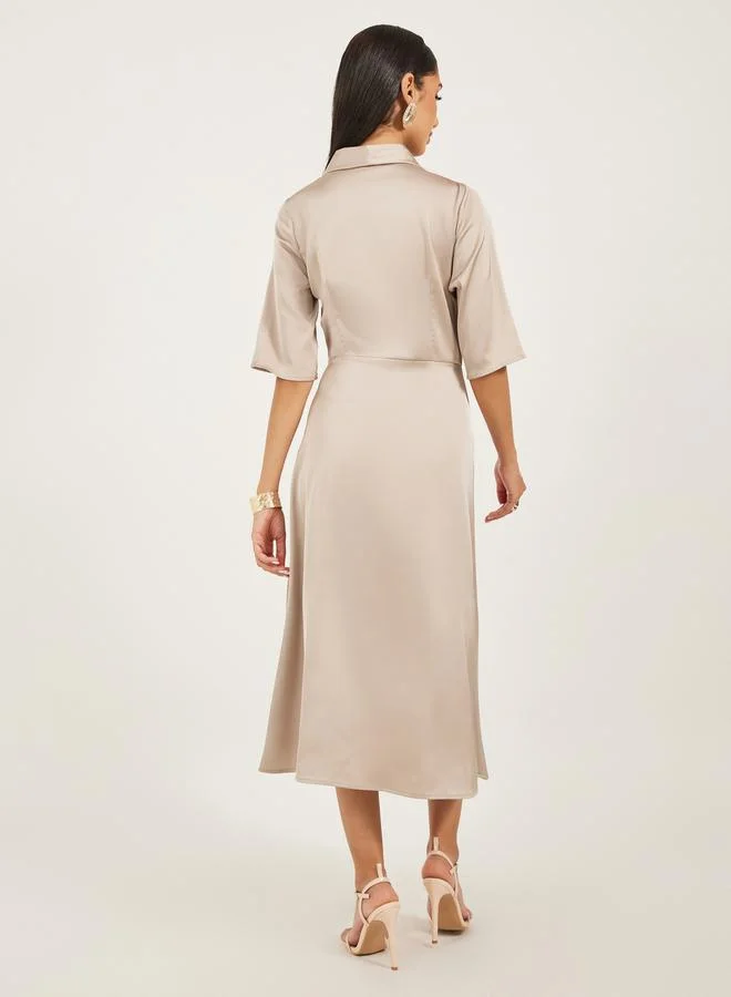 Styli Satin Belted Dress
