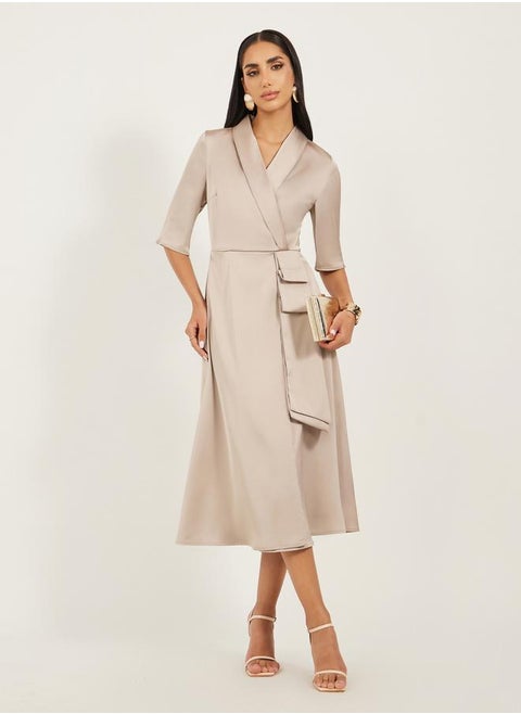 Plain Short Sleeves Blazer Midi Dress