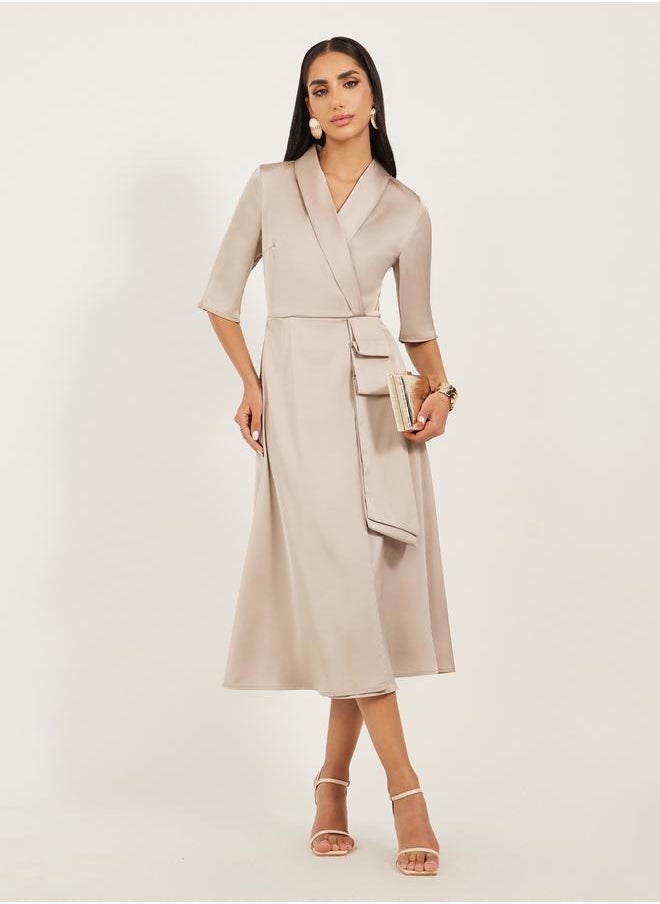 Styli - Plain Short Sleeves Blazer Midi Dress - Image 1