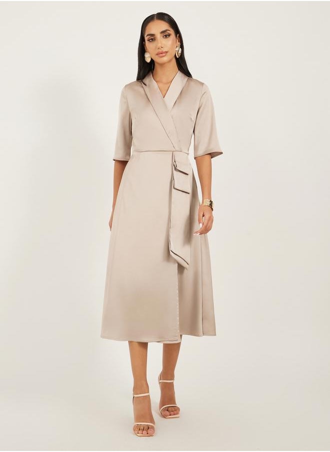 Styli - Plain Short Sleeves Blazer Midi Dress - Image 1