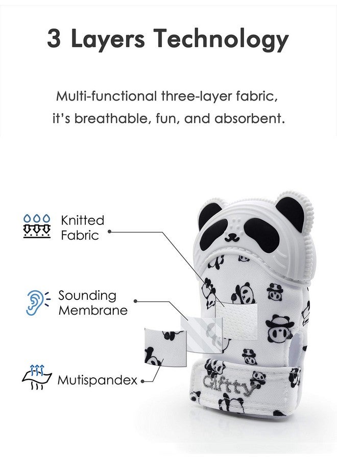 Giftty Baby Teething Mitten Chewing Glove Teether Mitt Infant Toy Panda Teething Glove Baby Chew Mitt With Finger Toothbrush Bpafree For Baby Boys Girls 1 Pair + 1 Toothbrush - Image 4