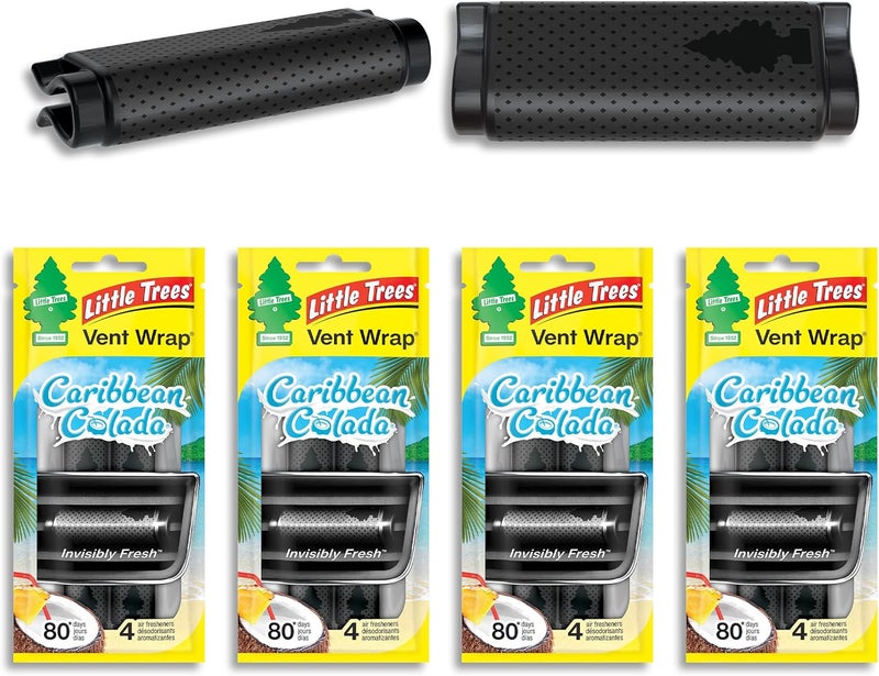 Little Trees Car Air Freshener | Vent Wrap Provides Long-Lasting Scent, Slip on Vent Blade | Caribbean Colada, 4 Packs (4 Count) - Image 3