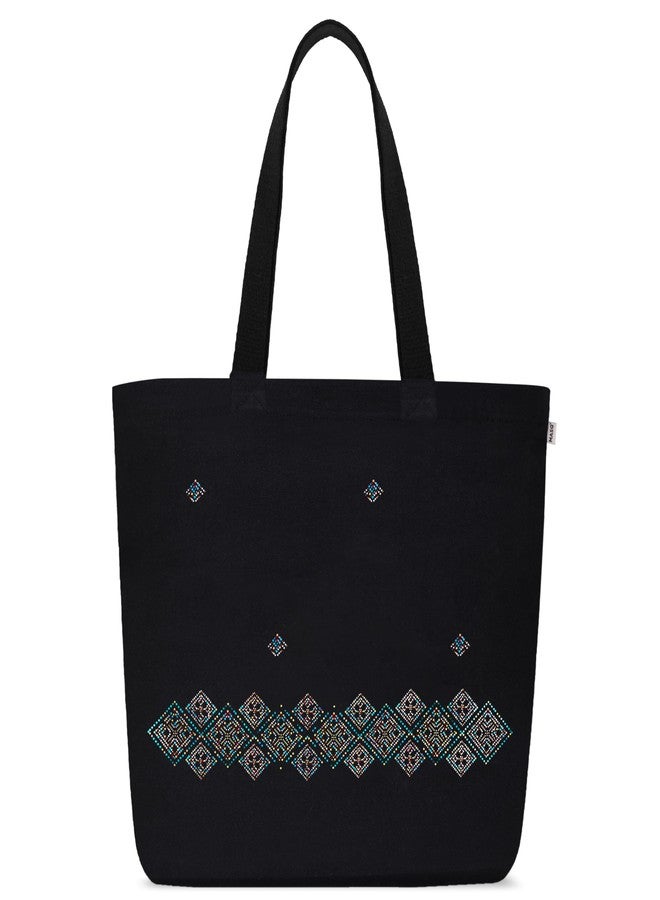 MASQ by Q-One Cute Genes Foldable Reusable Tote Bag for Women with Zip | College Bag for Girls | 100% Organic Canvas Tote for Shopping, Travel & Beach | (Border) - Image 1