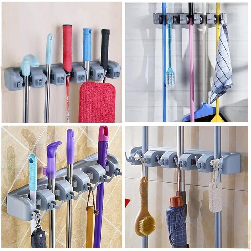 Mop And Broom Holder, Wall Mounted Organizer Mop And Broom Saving Space Storage Rack For Kitchen Garden And Garage,Laundry Offices,5 Position With 6 Hooks ( Big Size ) - Image 5