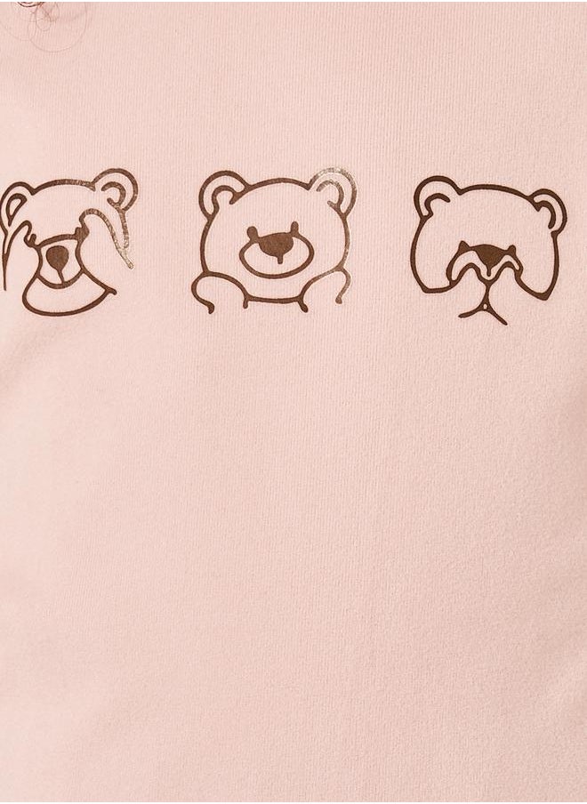 Bear Print Mock Neck Long Sleeve T-Shirt