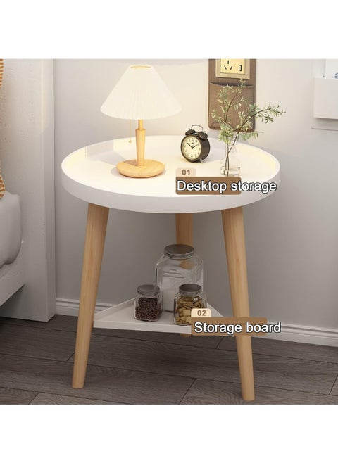 Small Side Table with Storage Space, Round Side Table with 2 Levels and Storage Compartment for Indoor and Outdoor Patio, Round Bedside Table for Sundries, Books