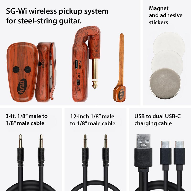 KNA SG-Wi Wireless Piezo Pickup for Steel String Acoustic Guitar, Volume Control, 100 feet / 30 meters Range, Ultra-Low Latency, Easy Installation, Pro Sound for Live Performance and Recording - Image 2