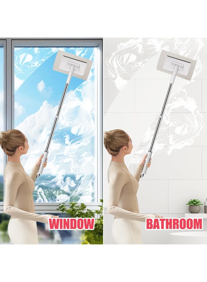 ممسحة صغيرة مزودة بنظام تغيير القماش التلقائي، رأس دوار 360 درجة، تصميم مقبض دفع وسحب، مناسبة للمطبخ والحمام (أبيض) - Image 5