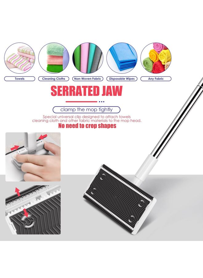 ممسحة صغيرة مزودة بنظام تغيير القماش التلقائي، رأس دوار 360 درجة، تصميم مقبض دفع وسحب، مناسبة للمطبخ والحمام (أبيض) - Image 4