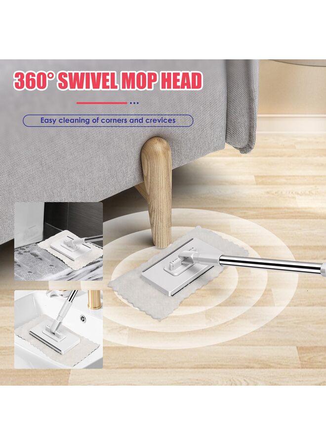 ممسحة صغيرة مزودة بنظام تغيير القماش التلقائي، رأس دوار 360 درجة، تصميم مقبض دفع وسحب، مناسبة للمطبخ والحمام (أبيض) - Image 3