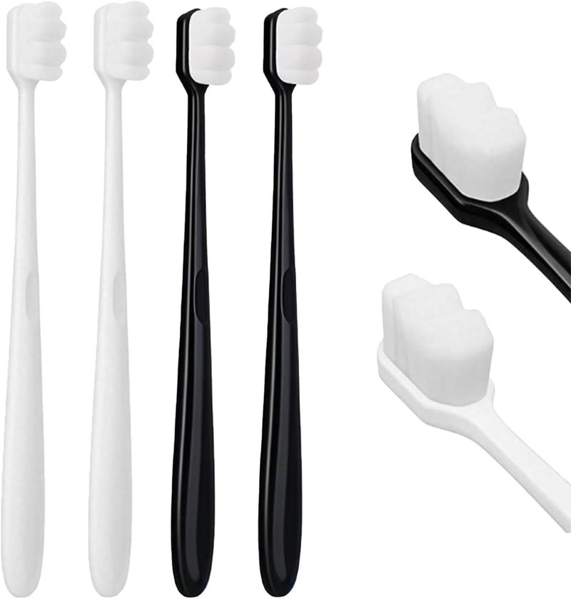 BFQZ 4Pcs Soft Bristle Toothbrush, Soft Micro Nano Manual Toothbrushs, Soft Bristled Adult Toothbrush Micro-Nano Manual Toothbrushs for Fragile Gums Adult and Children for Sensitive Teeth(Black+White) - Image 1