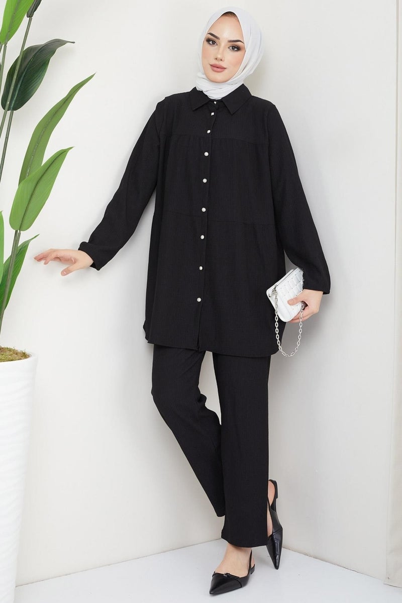 Hafsa Mina Kat Shirted Burgundy Two Piece Suit Black - Image 1