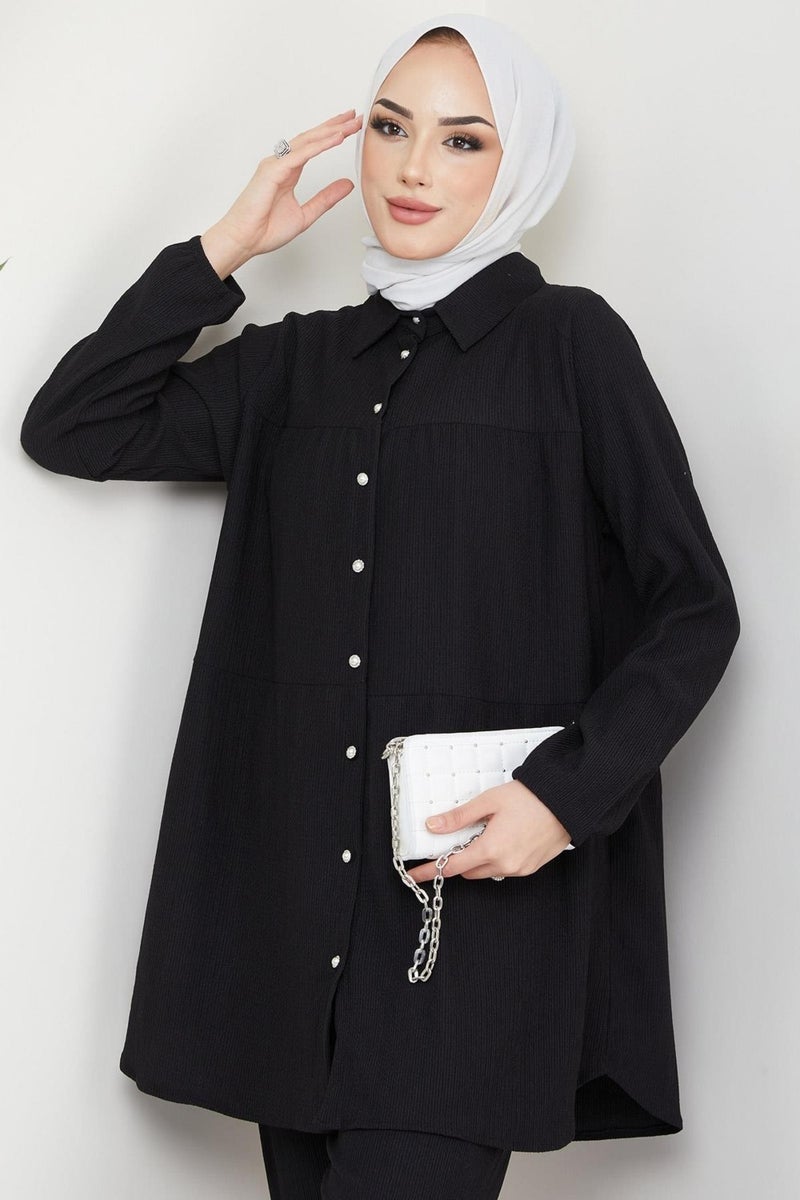Hafsa Mina Kat Shirted Burgundy Two Piece Suit Black - Image 2