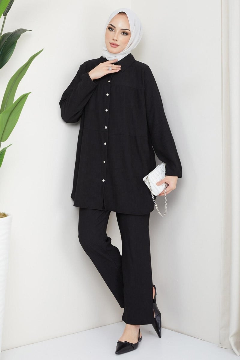 Hafsa Mina Kat Shirted Burgundy Two Piece Suit Black - Image 5