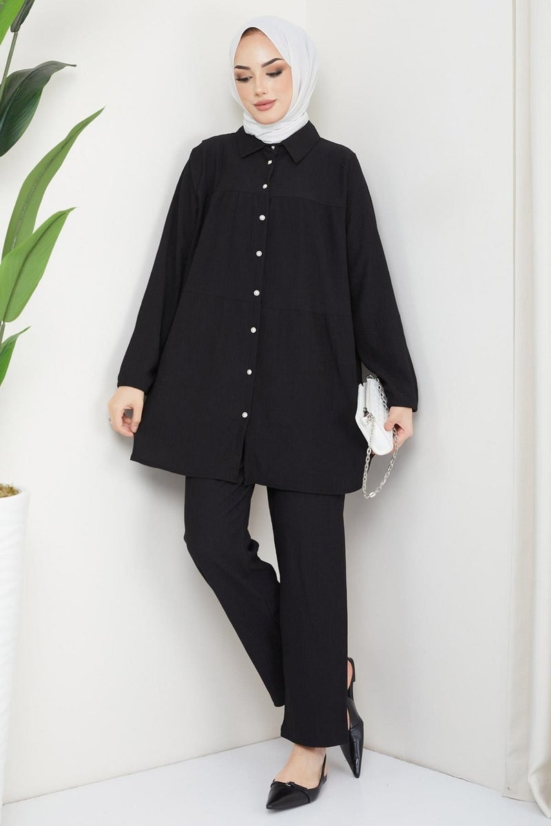 Hafsa Mina Kat Shirted Burgundy Two Piece Suit Black - Image 3