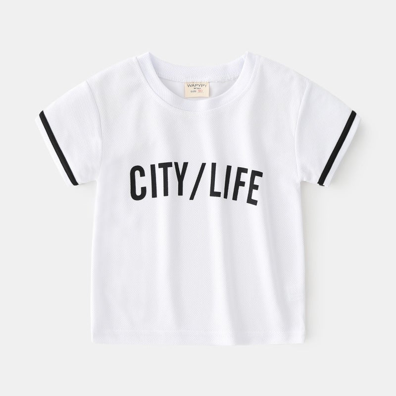 Children'S Short-Sleeved T-Shirt 2022 Summer Boys' Mesh Breathable Sports Pullover Baby Casual Top Summer - Image 1
