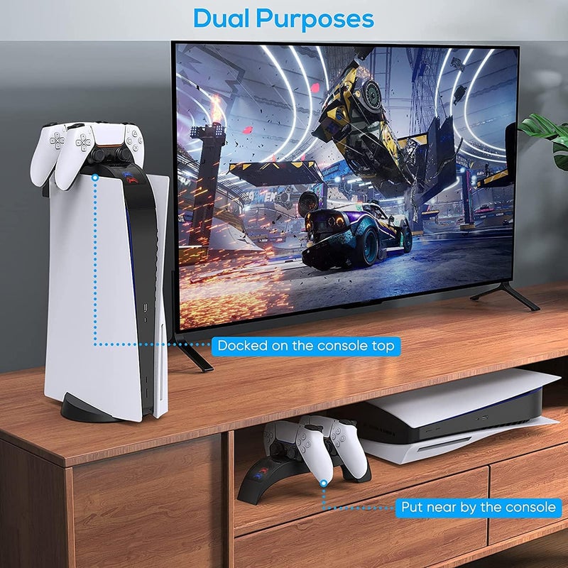 ELECDON PS5 Charging Station for Sony Playstation 5 Dualsense Controllers, [Add to Top] Upgraded Dual Purpose PS5 Controller Charger Station Dock Accessories with 2.5H Fast Charging - Image 2