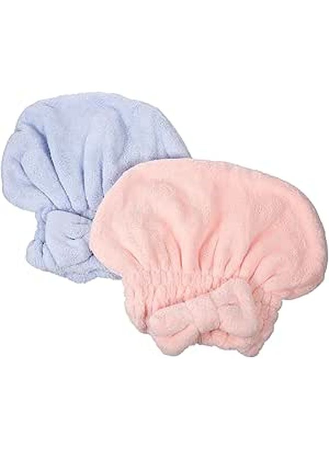 Coral Fleece Hair Towel Wrap 2 Pack Thick Absorbent Shower Cap with Bow for Women - Image 1