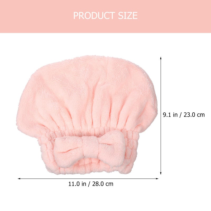 Coral Fleece Hair Towel Wrap 2 Pack Thick Absorbent Shower Cap with Bow for Women - Image 3