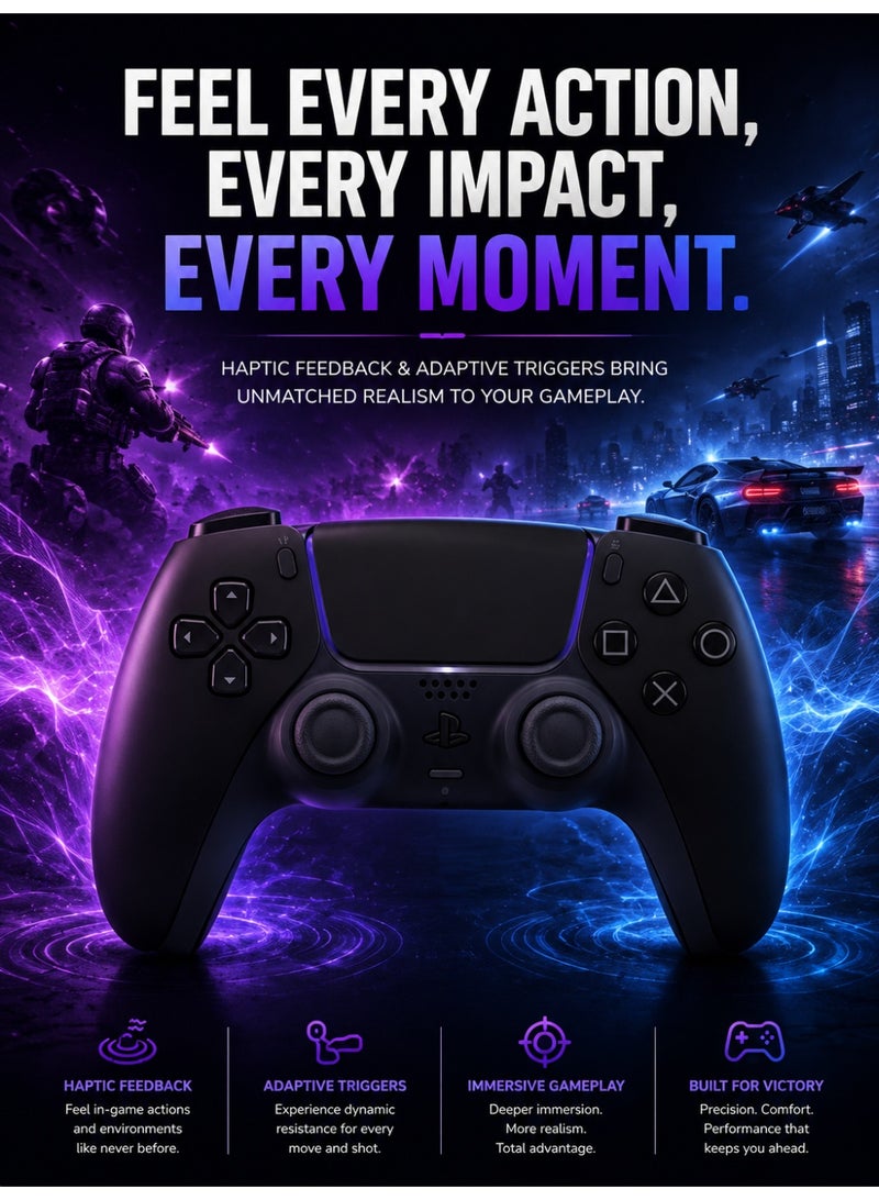 PlayStation 5 DualSense Wireless Controller – Midnight Black, Adaptive Triggers, Haptic Feedback, Built-in Microphone, USB-C Charging - Image 3