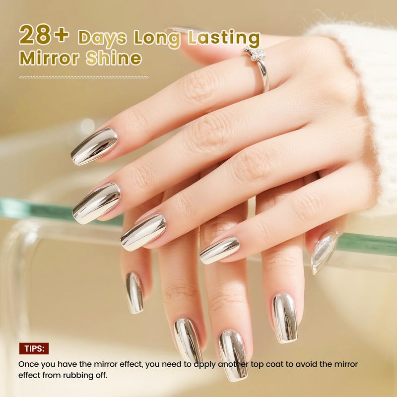 JODSONE Top Coat for Chrome Nail Powder - 16.5ml No Wipe Gel Top Coat for Rubbing Mirror/Chrome Nail Powders, Smooth Finish, High Gloss, U V/LED Curing Needed - Image 3