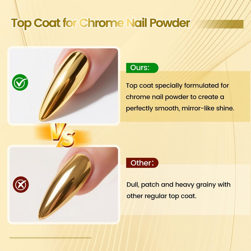 JODSONE Top Coat for Chrome Nail Powder - 16.5ml No Wipe Gel Top Coat for Rubbing Mirror/Chrome Nail Powders, Smooth Finish, High Gloss, U V/LED Curing Needed - Image 2