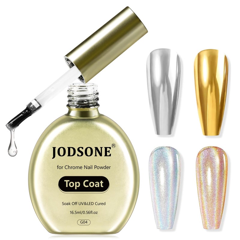 JODSONE Top Coat for Chrome Nail Powder - 16.5ml No Wipe Gel Top Coat for Rubbing Mirror/Chrome Nail Powders, Smooth Finish, High Gloss, U V/LED Curing Needed - Image 1