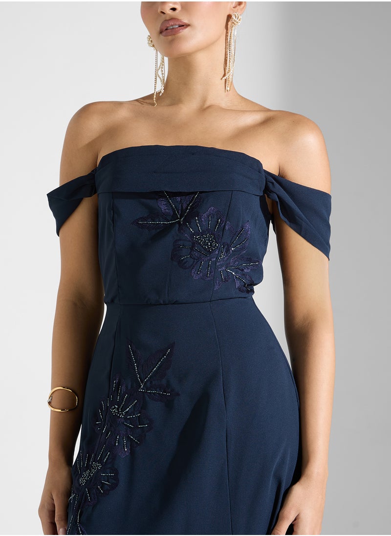 Maya Embroidered Bardot Maxi Dress  - Image 3