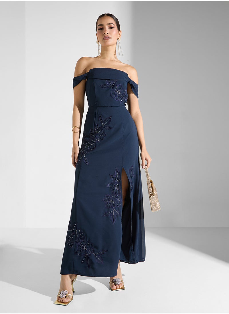 Maya Embroidered Bardot Maxi Dress  - Image 4