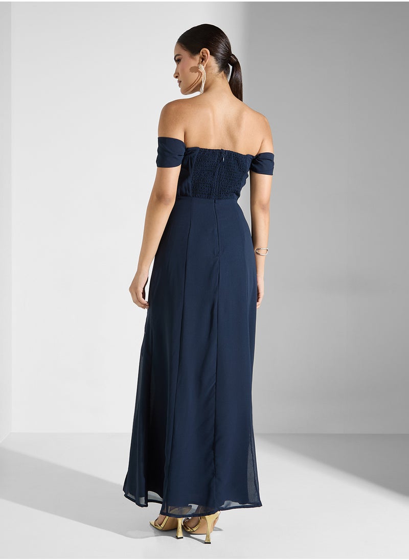Maya Embroidered Bardot Maxi Dress  - Image 2