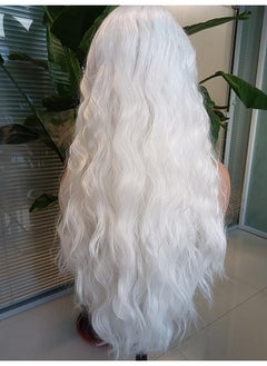 Rdy 24Inches White Long Body Wave Synthetic Lace Front Wigs Natural Looking White Long Wavy Synthetic Wig Lace Frontal Half Heat Fiber Hair Hand Tied Wig For Women Cosplay Daily Use Hair Wig - pzsku/Z2D8252C720D3E8BBA961Z/45/_/1719052344/0788eb10-a750-4024-afbd-98d369a8689a