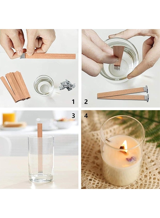 اتش واي 40 مجموعة فتائل شمعة خشبية ، فتائل صنع الشموع 1.25 × 15 سم فتائل شمعة خشبية عديمة الدخان بشكل طبيعي مع حامل حديدي لصنع الشموع DIY - Image 5