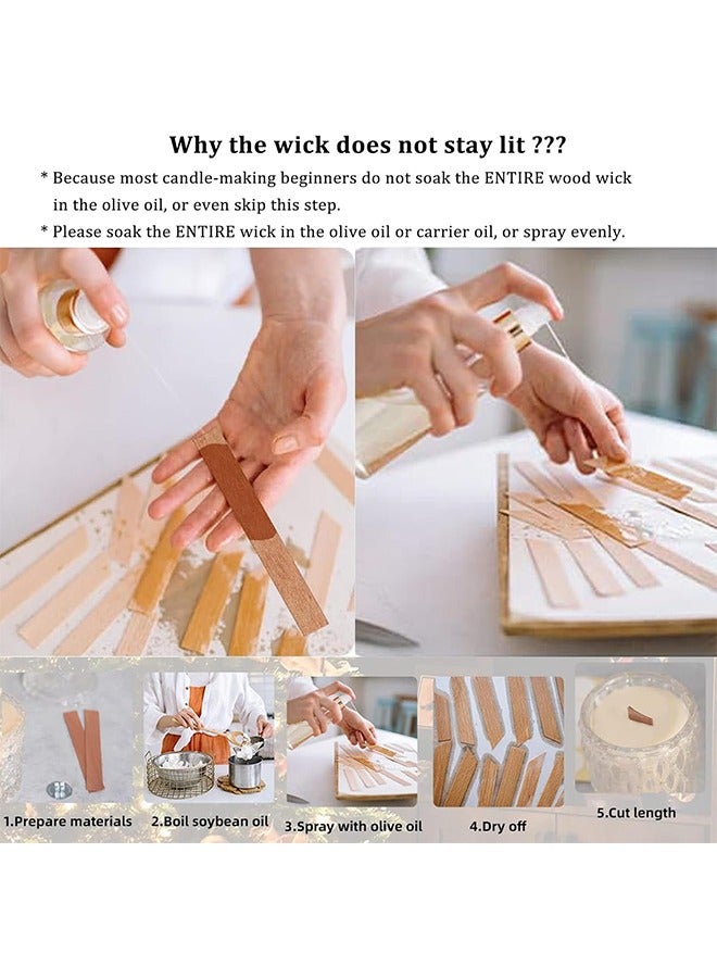 اتش واي 40 مجموعة فتائل شمعة خشبية ، فتائل صنع الشموع 1.25 × 15 سم فتائل شمعة خشبية عديمة الدخان بشكل طبيعي مع حامل حديدي لصنع الشموع DIY - Image 3